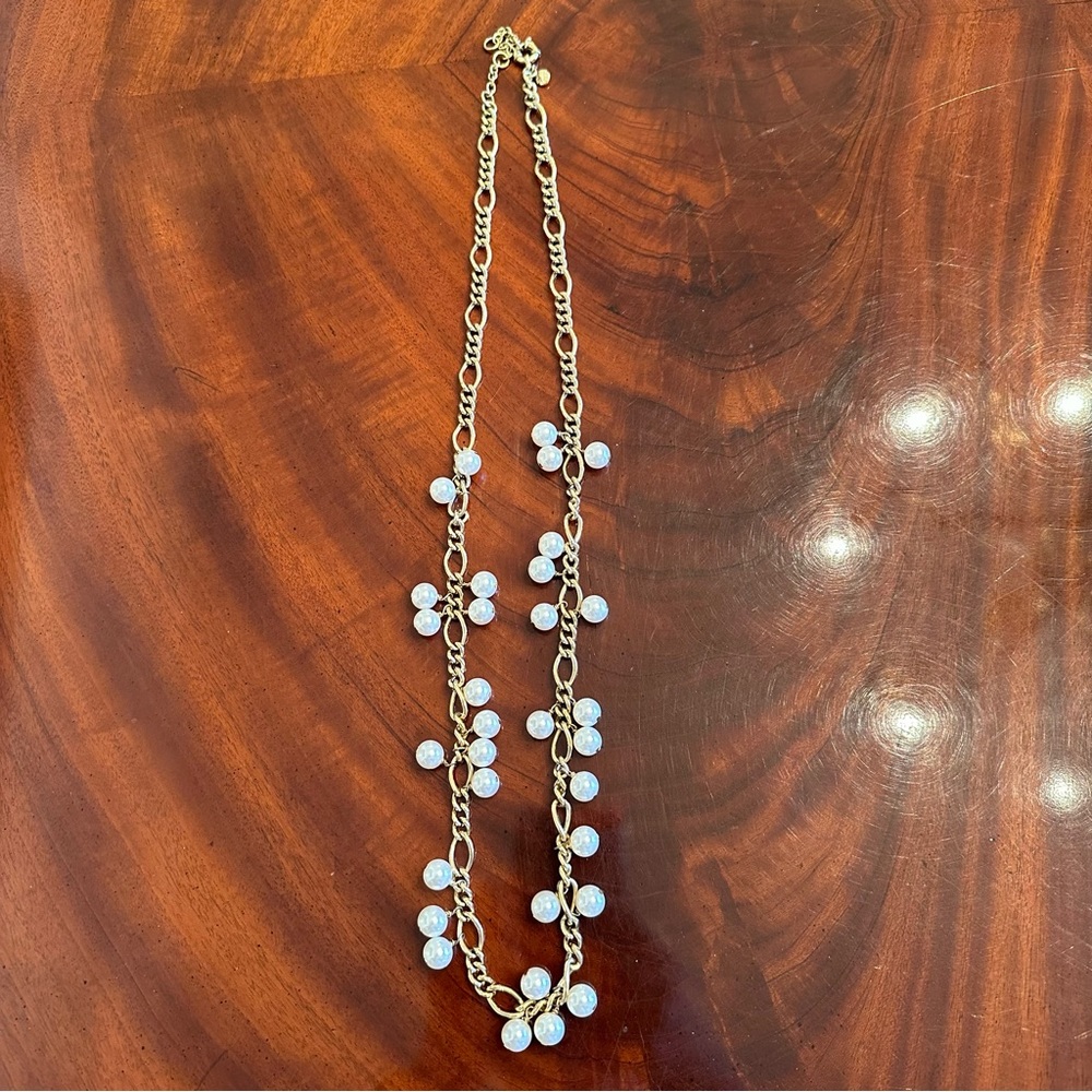 J.Crew Gold Tone Faux Pearl Station Long Necklace